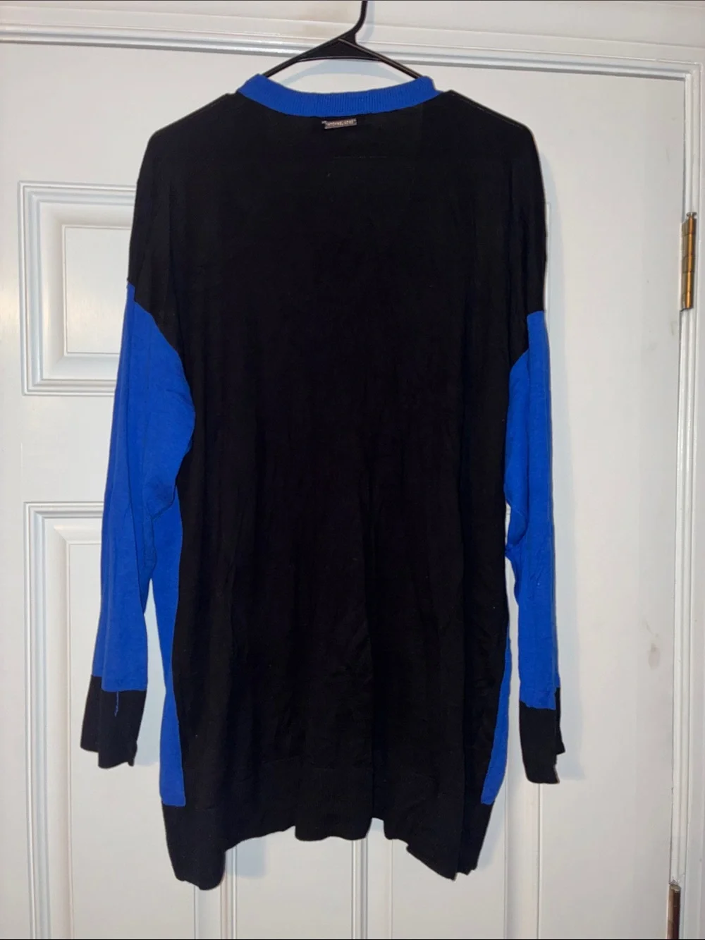 Michael Kors Blue and Black V-Neck Colorblock Sweater
